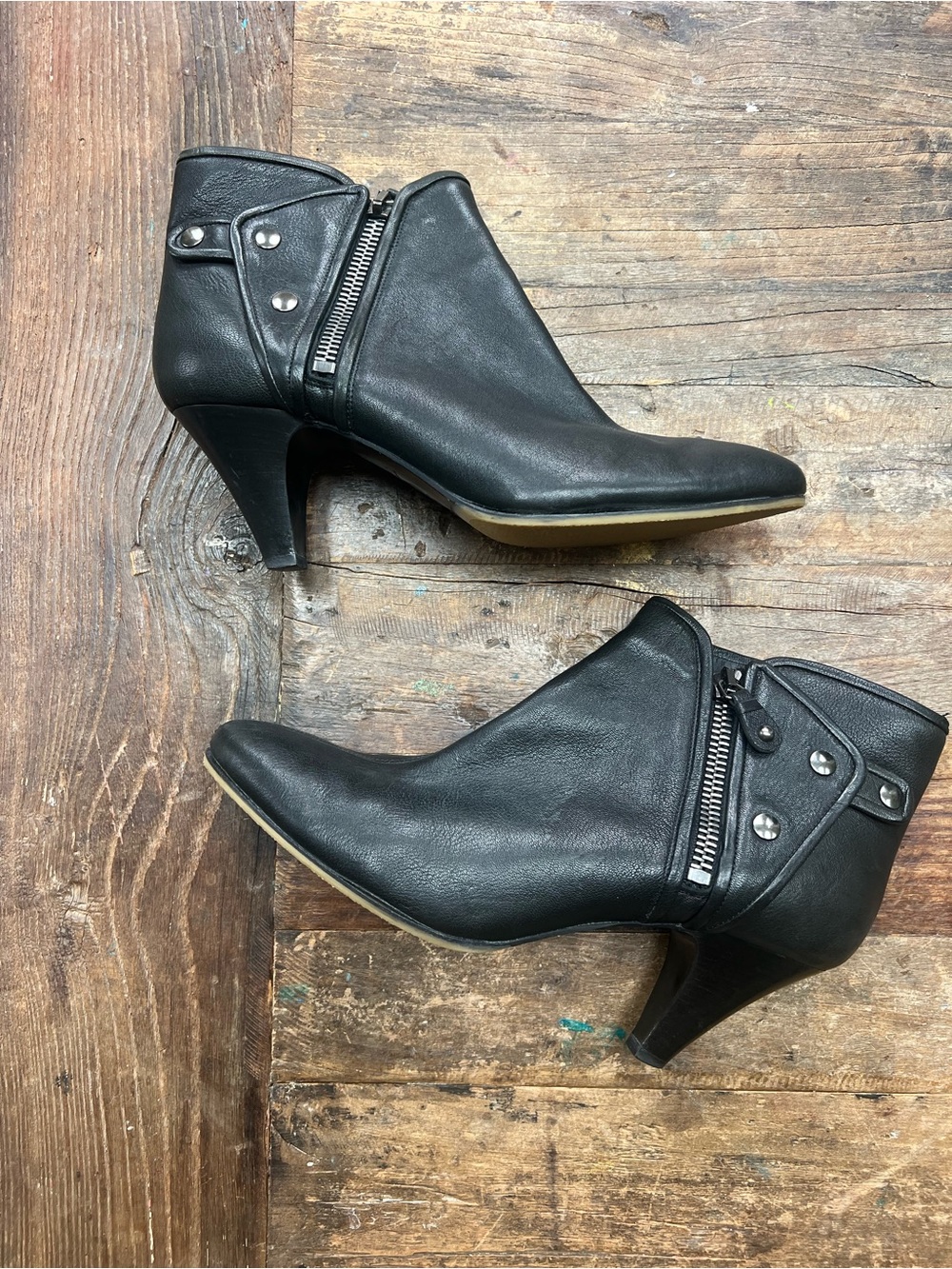 Belle by Sigerson Morrison Black Leather Zip-Detail Ankle Booties - Sz 11